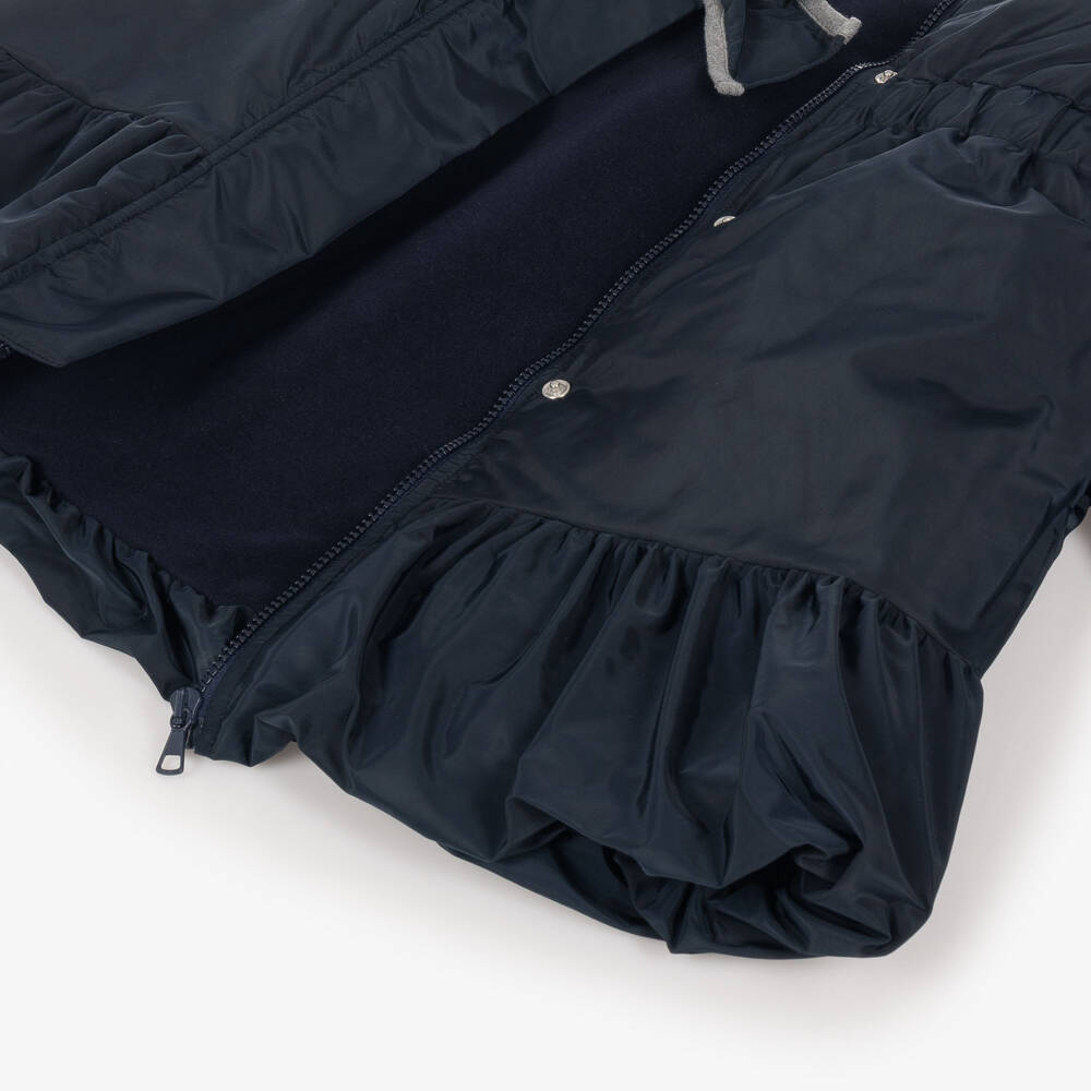 Patachou-Girls Navy Blue Padded Coat with Grey Bows | Childrensalon