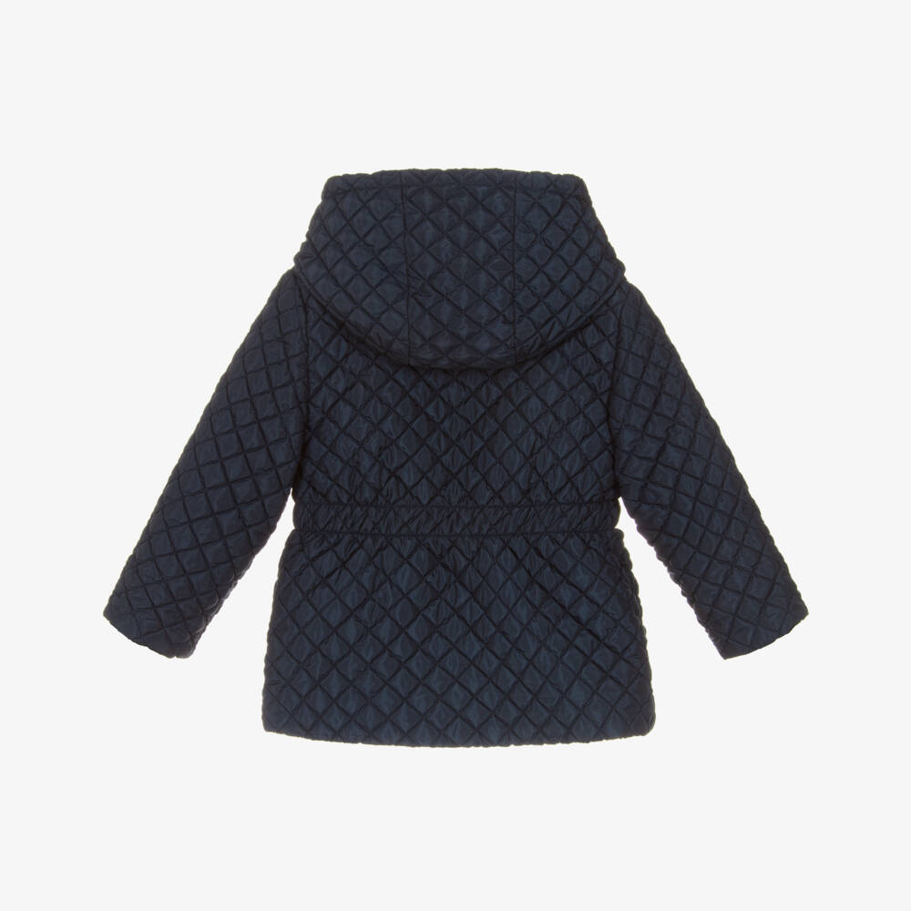 Patachou-Girls Navy Blue Quilted Jacket with Grosgrain Trims | Childrensalon