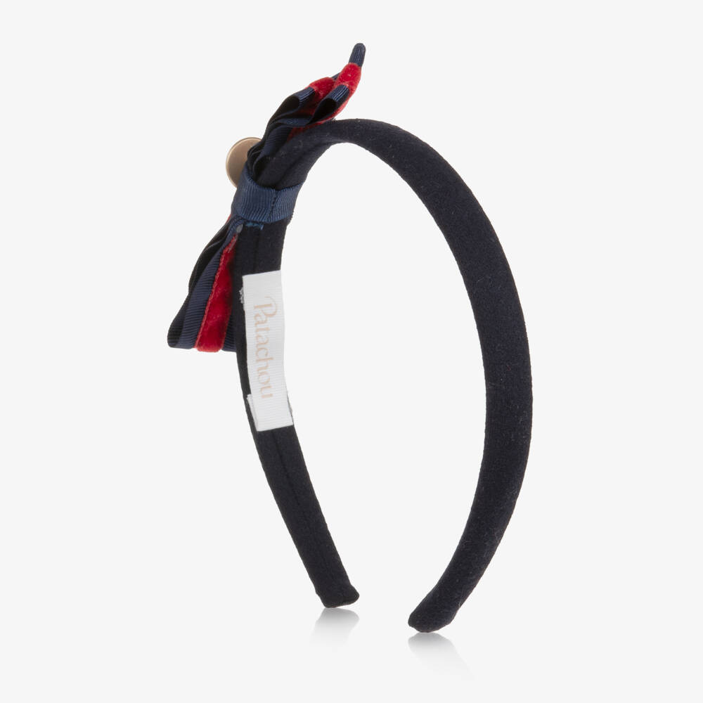Patachou-Girls Navy Blue & Red Bow Hairband | Childrensalon