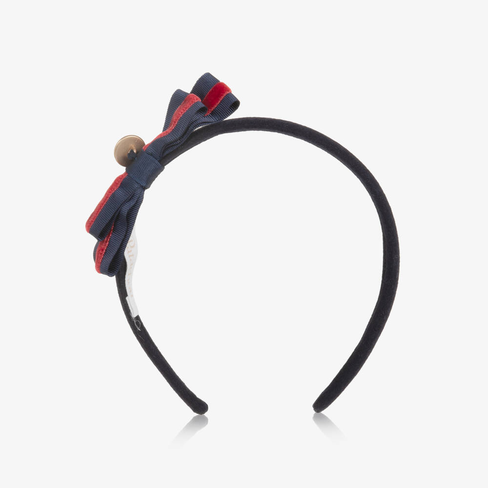 Patachou-Girls Navy Blue & Red Bow Hairband | Childrensalon