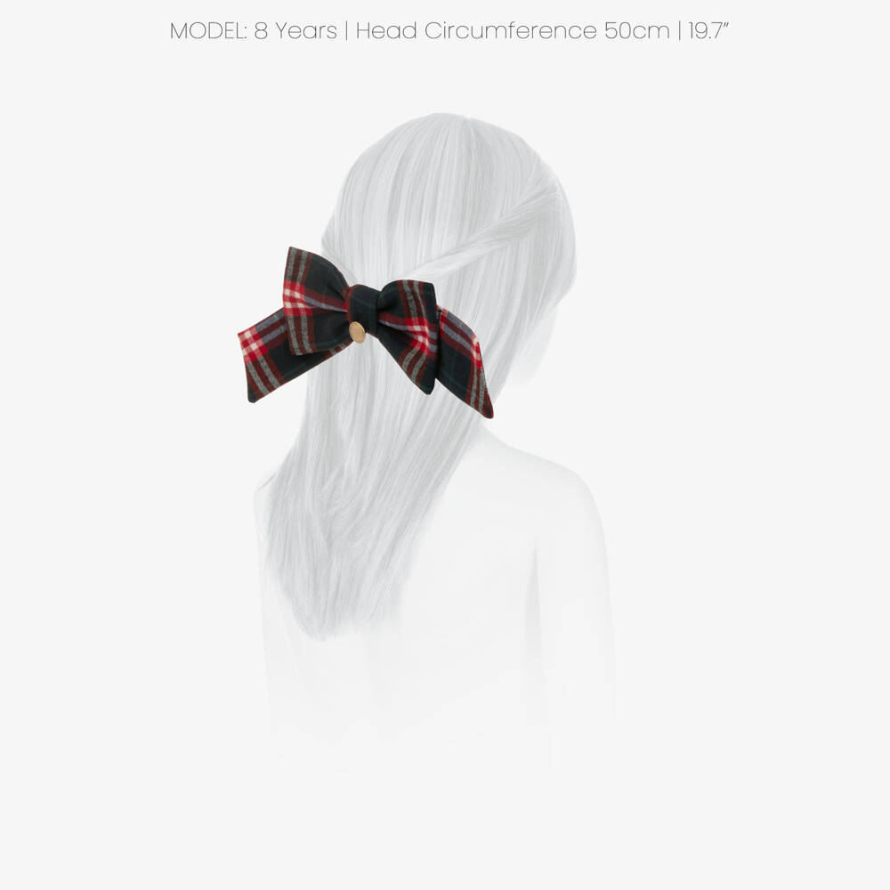 Patachou-Girls Navy Blue & Red Tartan Bow Hair Clip (13cm) | Childrensalon