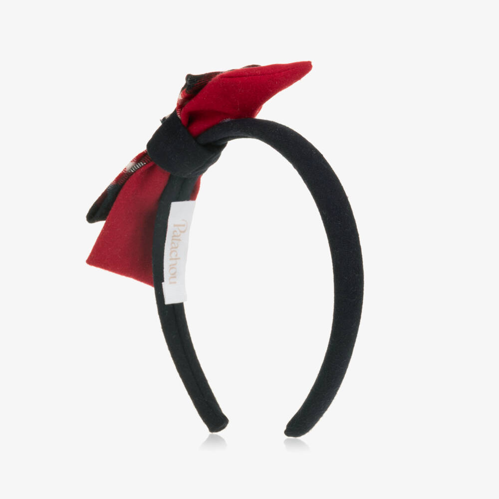 Patachou-Girls Navy Blue & Red Tartan Bow Hairband | Childrensalon