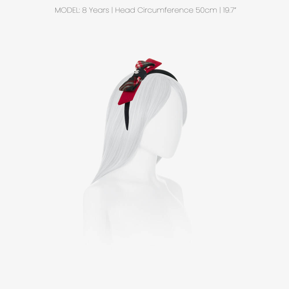 Patachou-Girls Navy Blue & Red Tartan Bow Hairband | Childrensalon