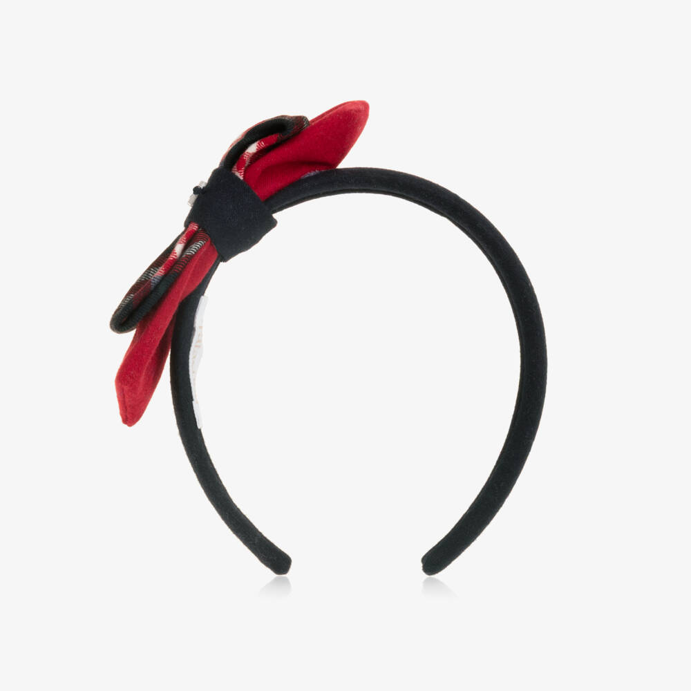 Patachou-Girls Navy Blue & Red Tartan Bow Hairband | Childrensalon
