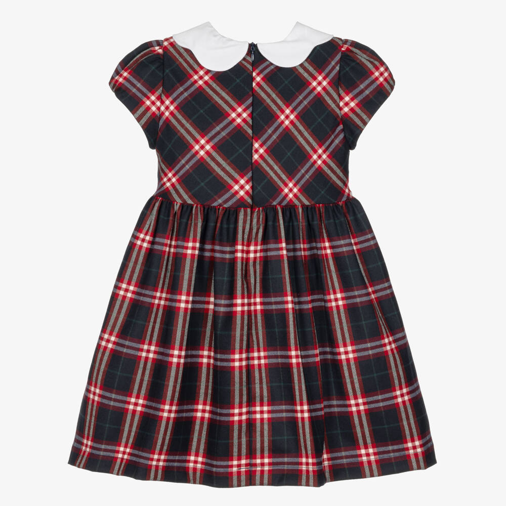 Patachou-Girls Navy Blue & Red Tartan Check Dress | Childrensalon