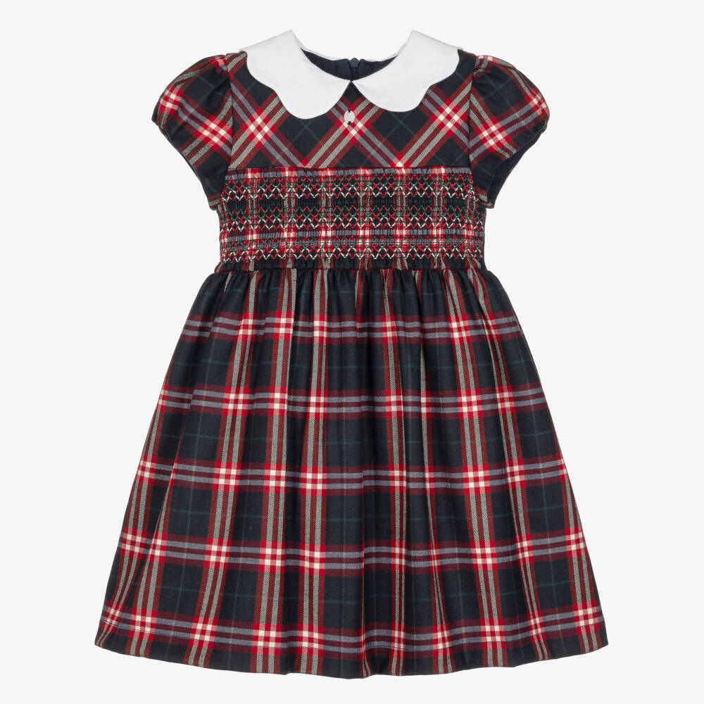 Patachou-Girls Navy Blue & Red Tartan Check Dress | Childrensalon