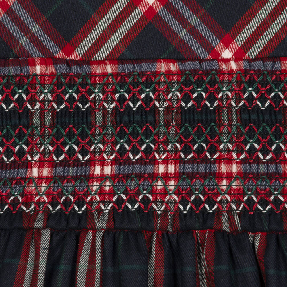 Patachou-Girls Navy Blue & Red Tartan Check Dress | Childrensalon