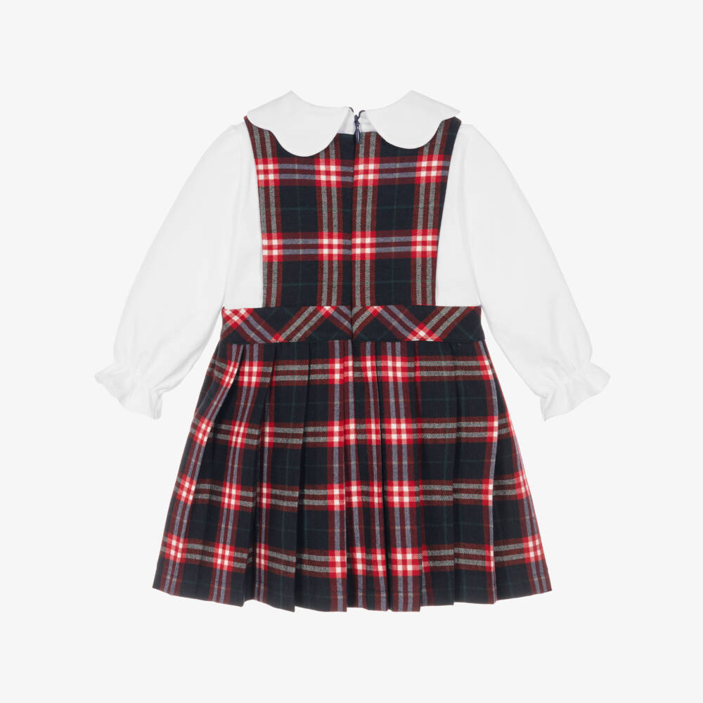 Patachou-Girls Navy Blue & Red Tartan Check Pinafore Dress | Childrensalon