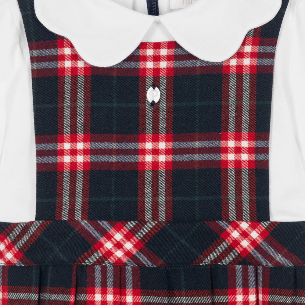 Patachou-Girls Navy Blue & Red Tartan Check Pinafore Dress | Childrensalon