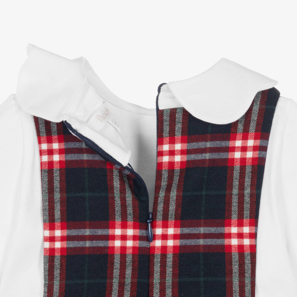 Patachou-Girls Navy Blue & Red Tartan Check Pinafore Dress | Childrensalon