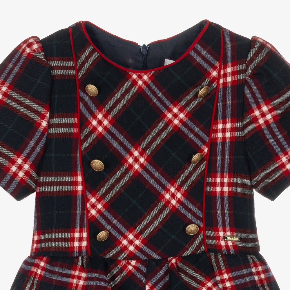 Patachou-Girls Navy Blue & Red Tartan Dress | Childrensalon