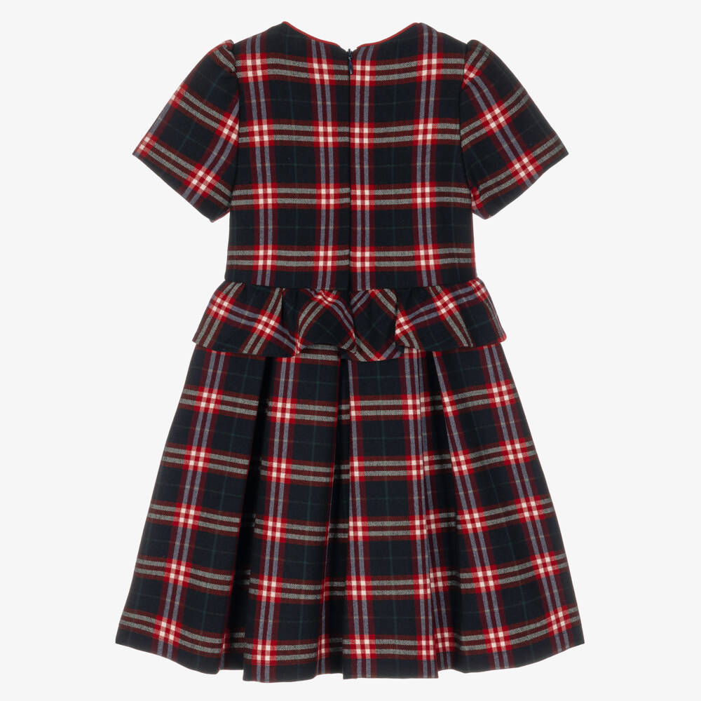 Patachou-Girls Navy Blue & Red Tartan Dress | Childrensalon
