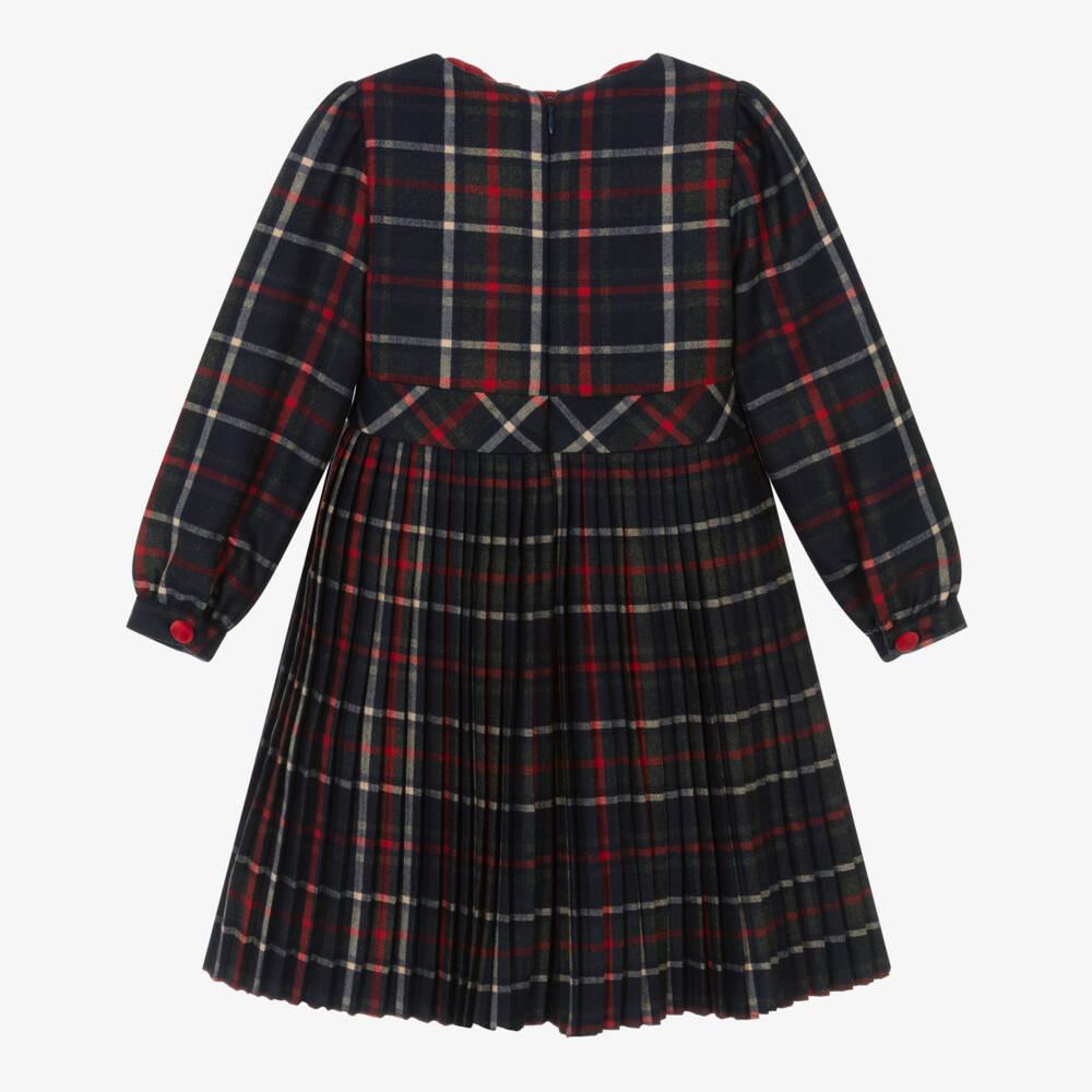Patachou-Girls Navy Blue & Red Tartan Dress with Velvet Trims | Childrensalon
