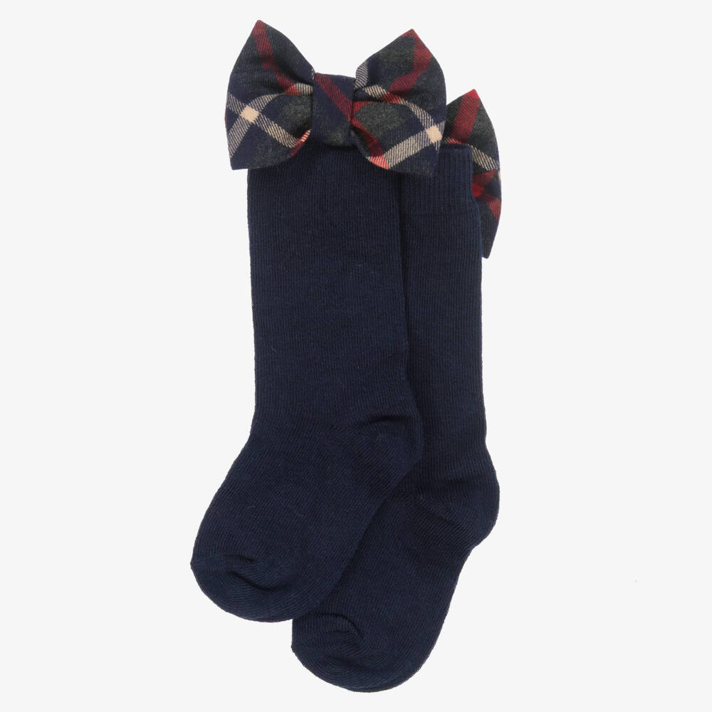 Patachou-Носки синие из хлопка с тартановым бантом для девочек | Childrensalon