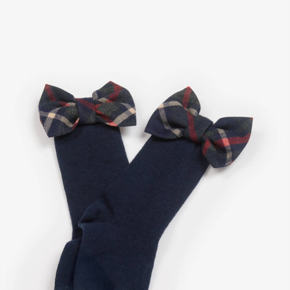 Patachou-Носки синие из хлопка с тартановым бантом для девочек | Childrensalon