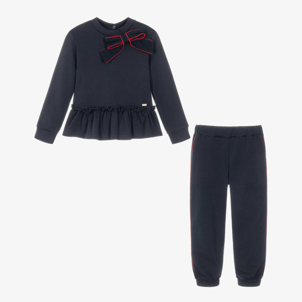 Patachou-Girls Navy Blue Tracksuit with Frilly Hem | Childrensalon