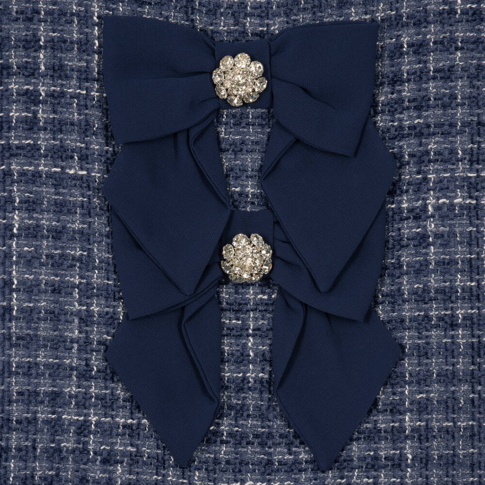 Patachou-Girls Navy Blue Tweed Dress with Bows | Childrensalon