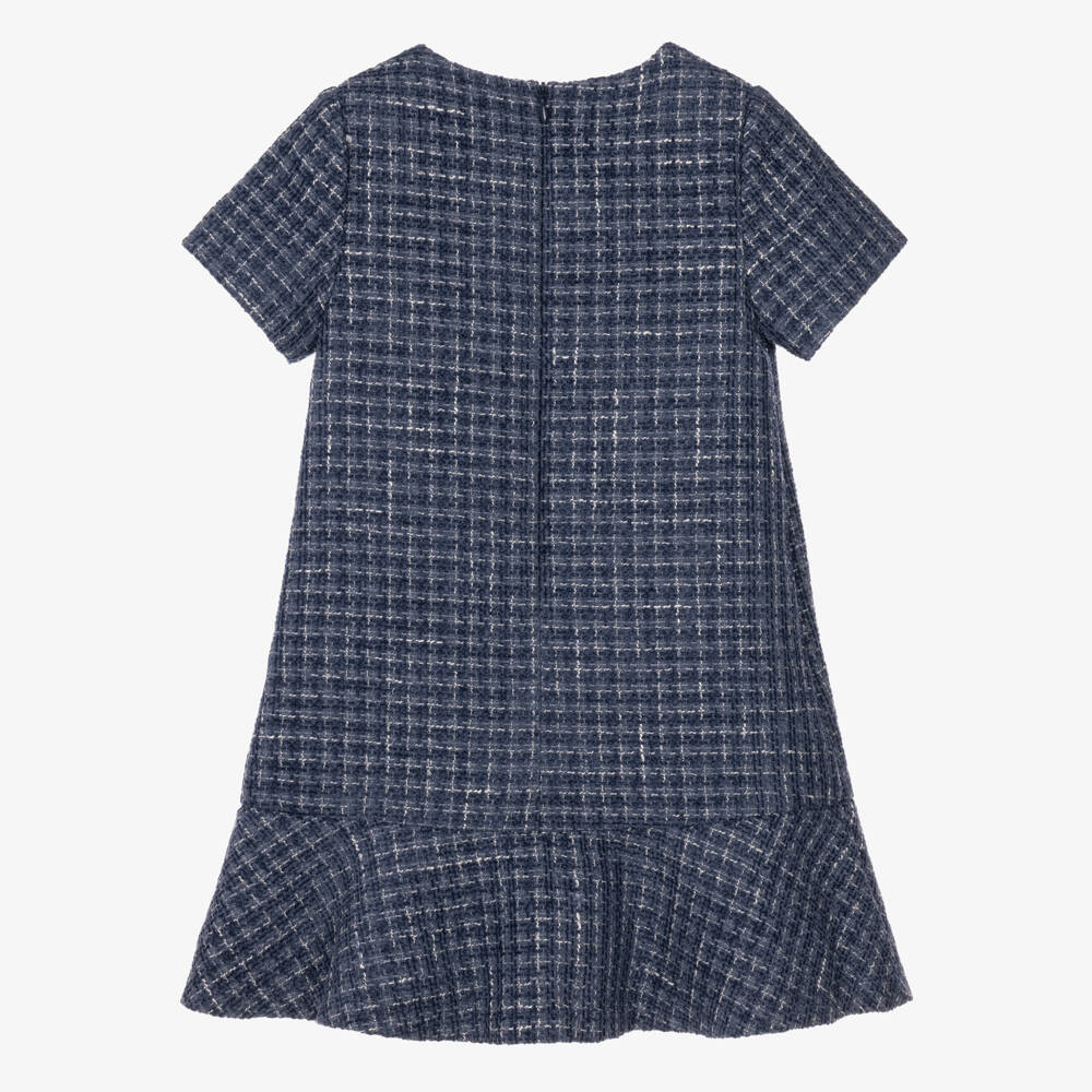 Patachou-Girls Navy Blue Tweed Dress with Bows | Childrensalon