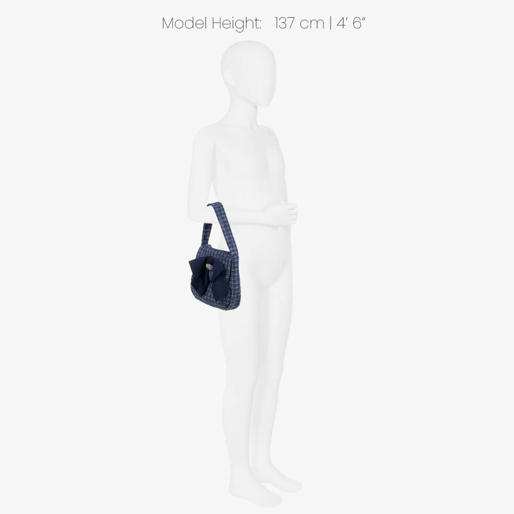 Patachou-Girls Navy Blue Tweed Handbag with Bow (19cm) | Childrensalon