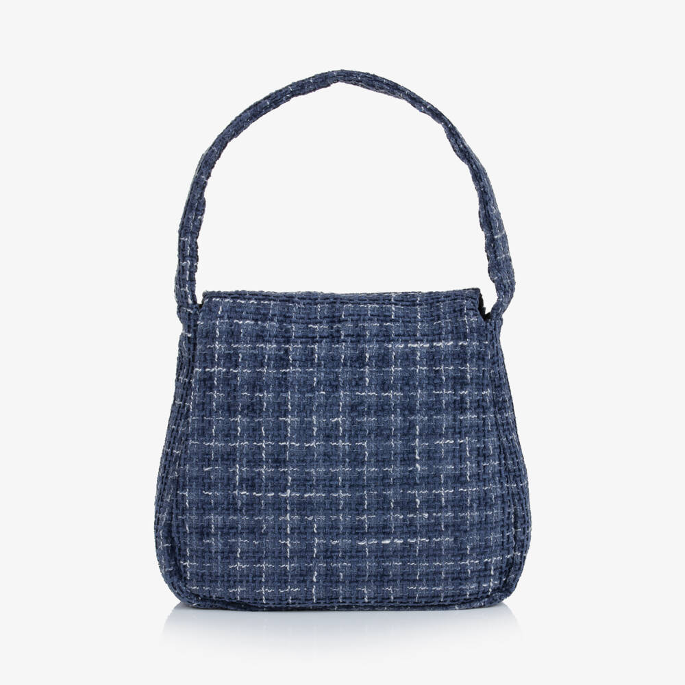 Patachou-Girls Navy Blue Tweed Handbag with Bow (19cm) | Childrensalon