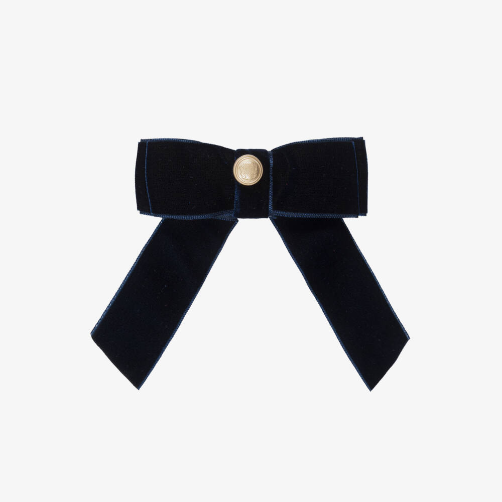 Patachou-Girls Navy Blue Velvet Bow Hair Clip (13cm) | Childrensalon