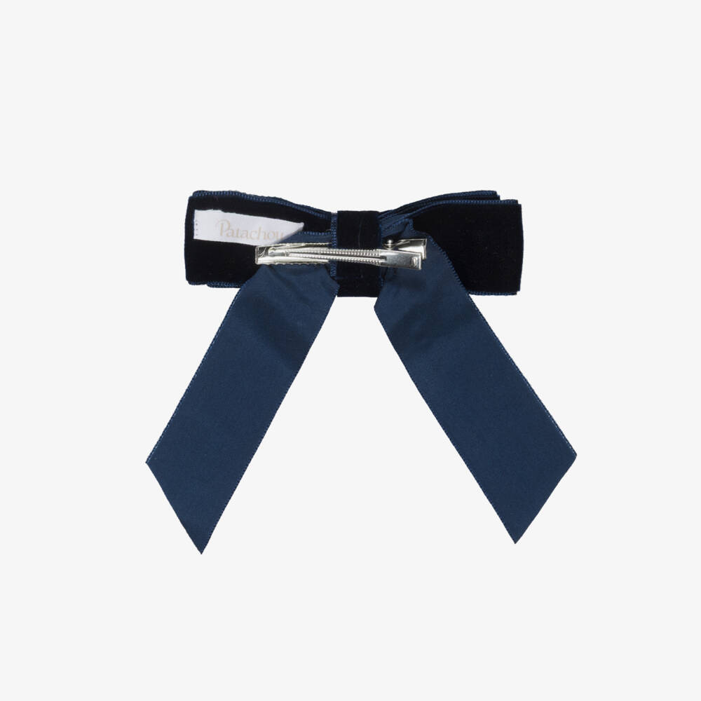 Patachou-Girls Navy Blue Velvet Bow Hair Clip | Childrensalon