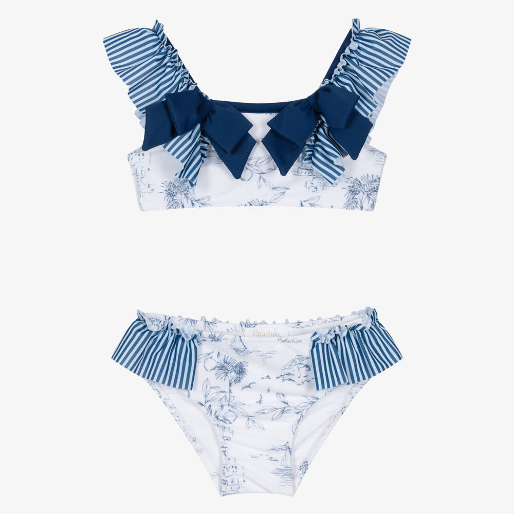 Patachou-Girls Navy Blue & White Bikini with Italian Holiday Print | Childrensalon