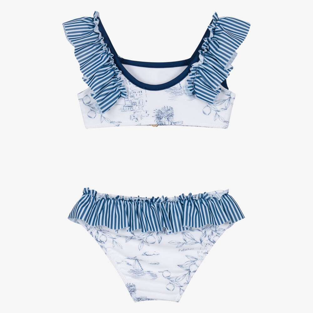 Patachou-Girls Navy Blue & White Bikini with Italian Holiday Print (UV50) | Childrensalon