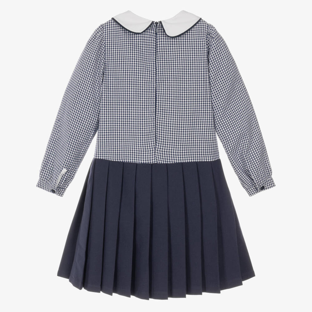 Patachou-Girls Navy Blue & White Gingham Dress | Childrensalon