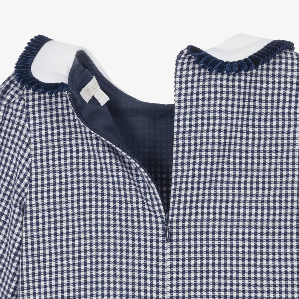 Patachou-Girls Navy Blue & White Gingham Dress with Bows | Childrensalon