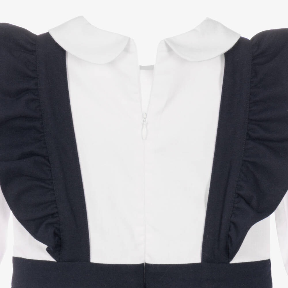 Patachou-Girls Navy Blue & White Pleated Pinafore Dress | Childrensalon