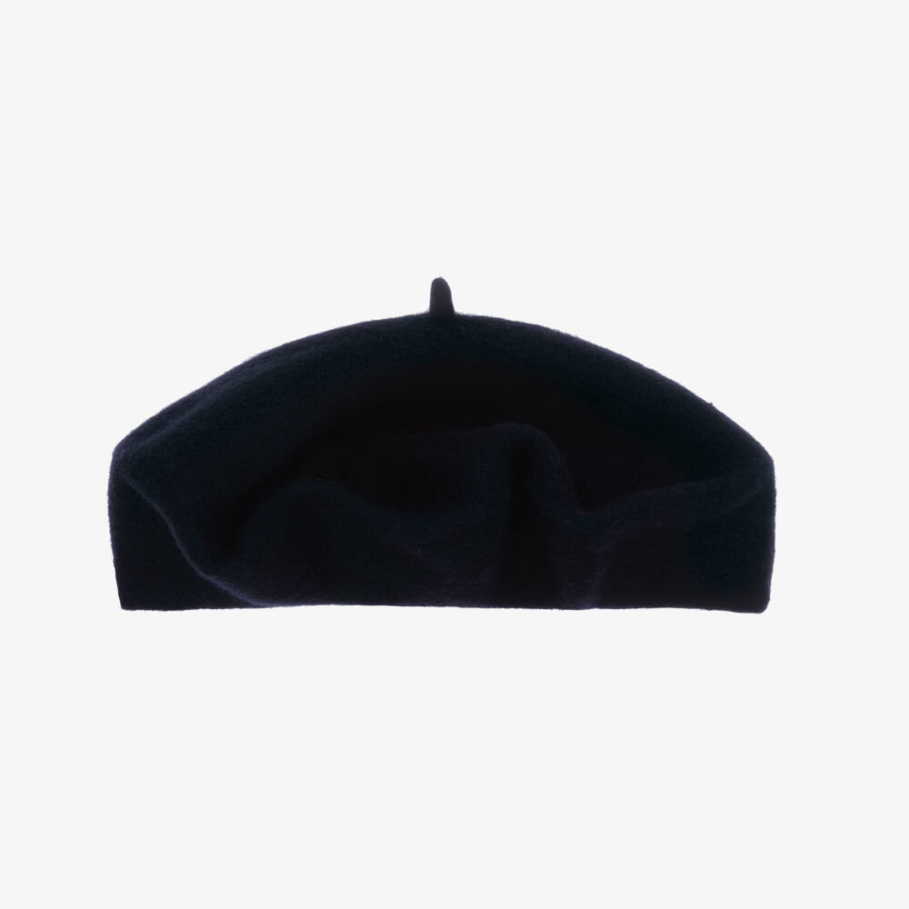 Patachou-Girls Navy Blue Wool Beret with Red Bow | Childrensalon
