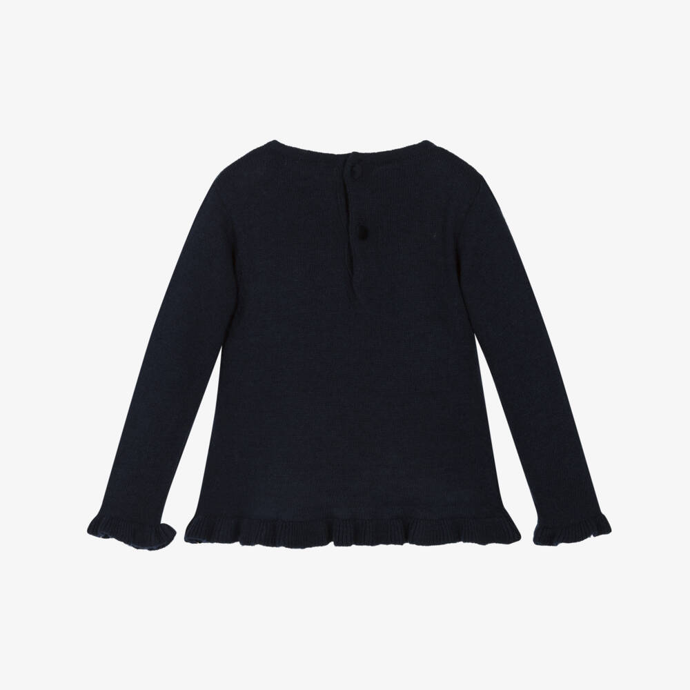 Patachou-Girls Navy Blue Wool & Cashmere Knit Jumper | Childrensalon