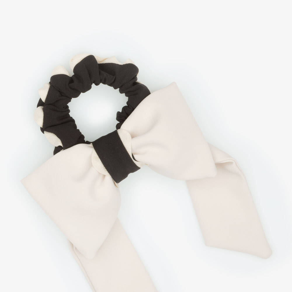 Patachou-Girls Pale Beige Bow Hair Scrunchie (14cm) | Childrensalon