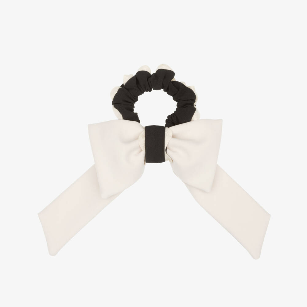 Patachou-Girls Pale Beige Bow Hair Scrunchie (14cm) | Childrensalon