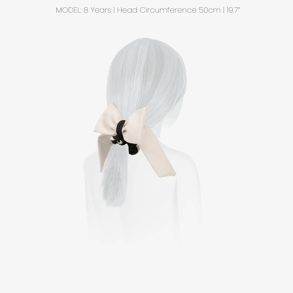 Patachou-Girls Pale Beige Bow Hair Scrunchie (14cm) | Childrensalon