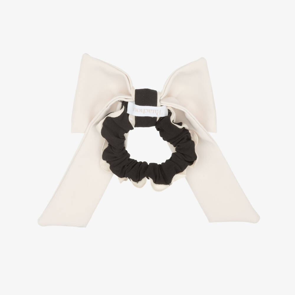 Patachou-Girls Pale Beige Bow Hair Scrunchie (14cm) | Childrensalon