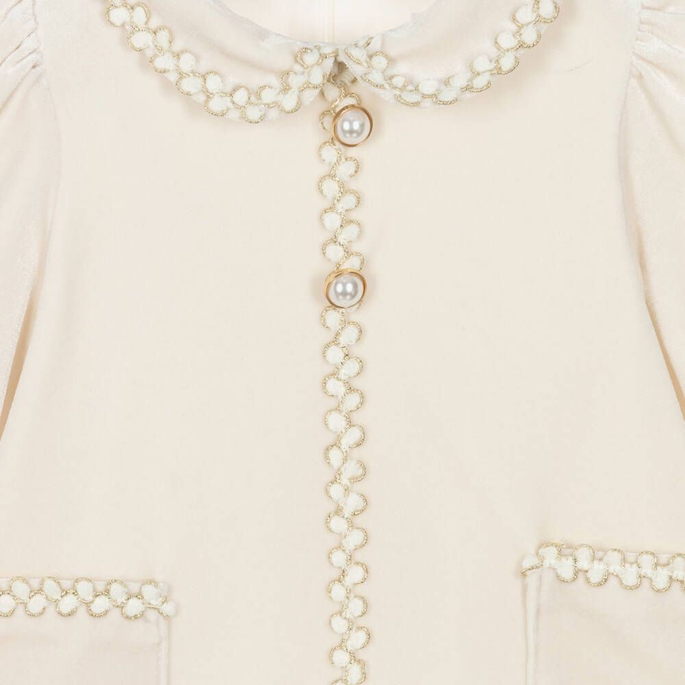 Patachou-Girls Pale Beige Velour Dress | Childrensalon