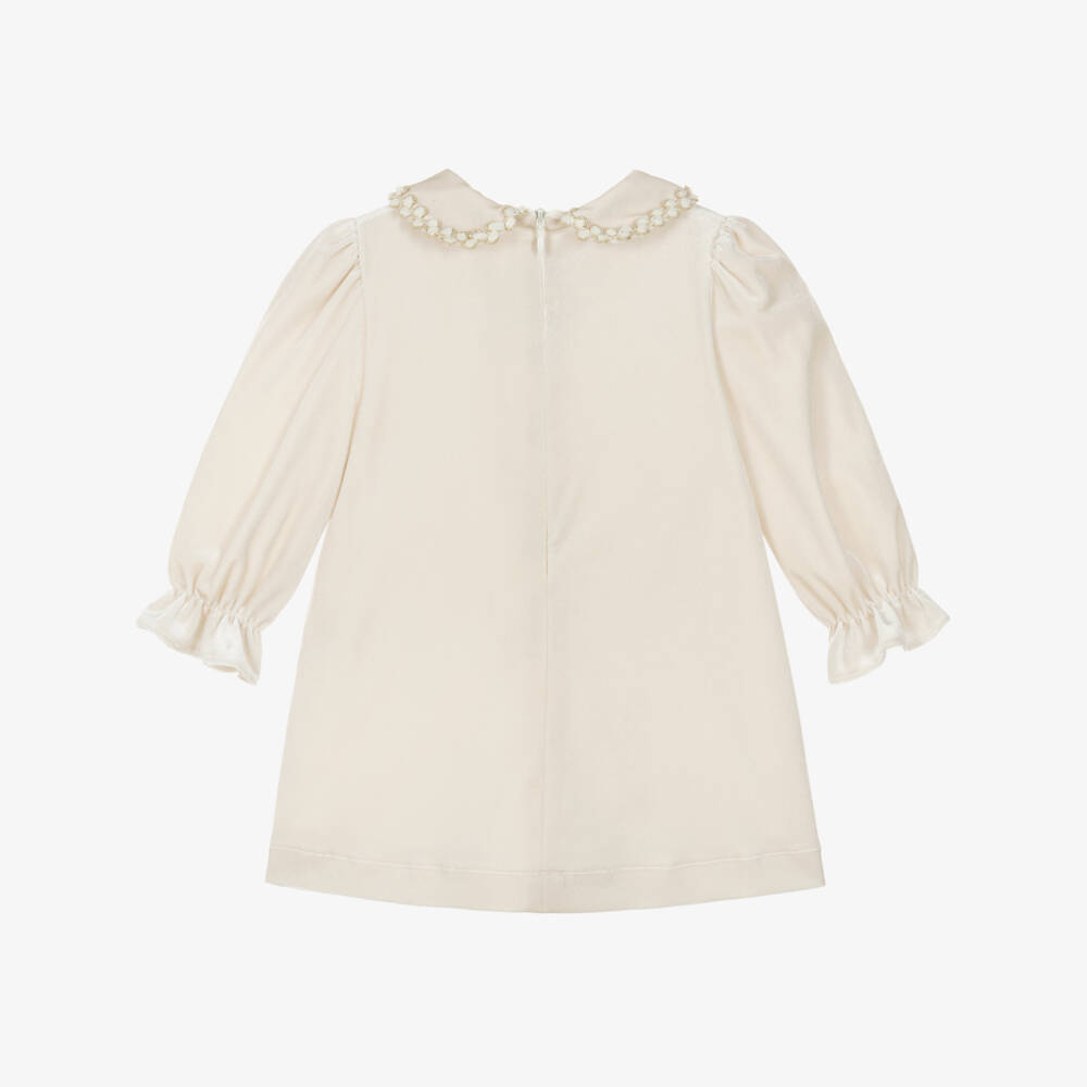 Patachou-Girls Pale Beige Velour Dress | Childrensalon