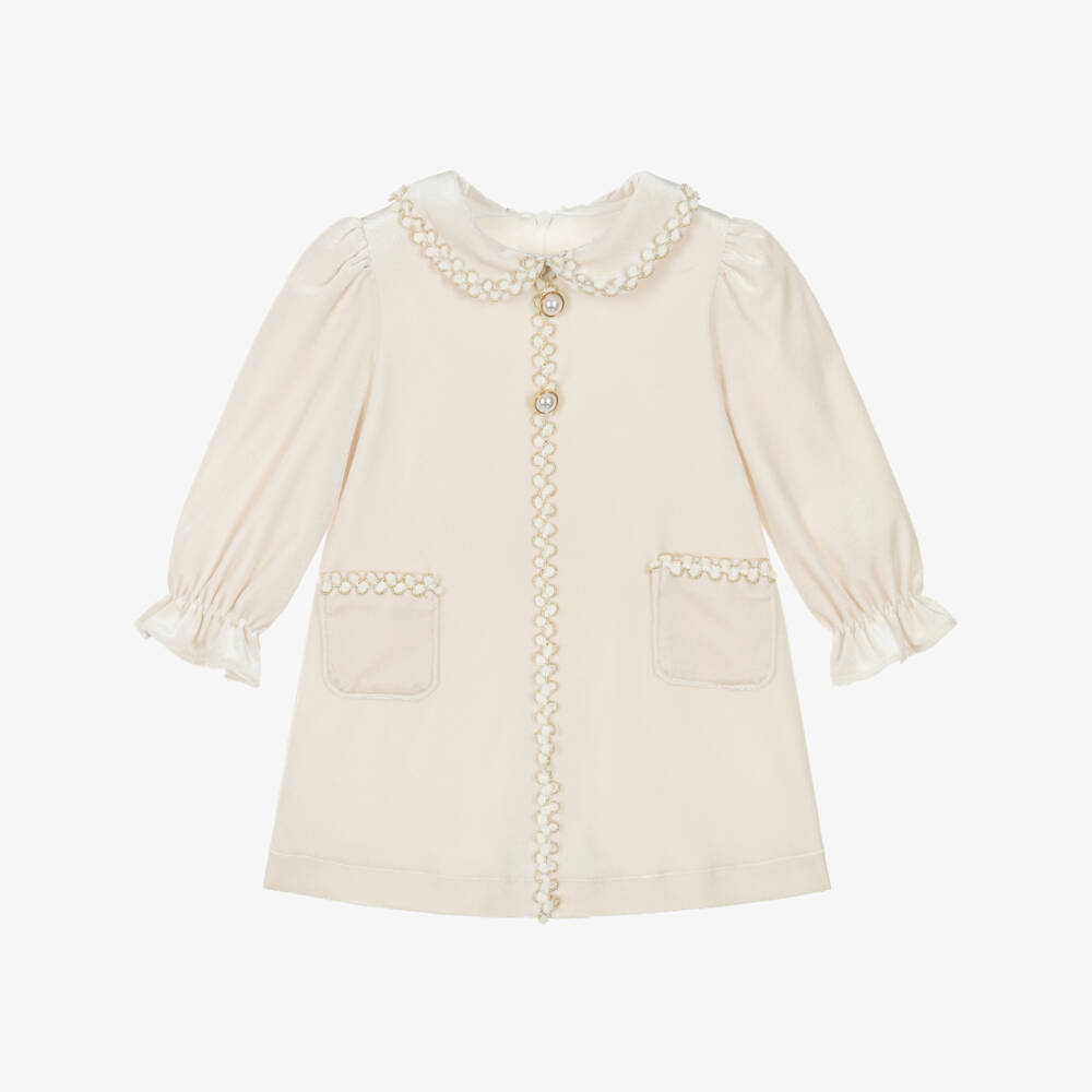 Patachou-Girls Pale Beige Velour Dress | Childrensalon