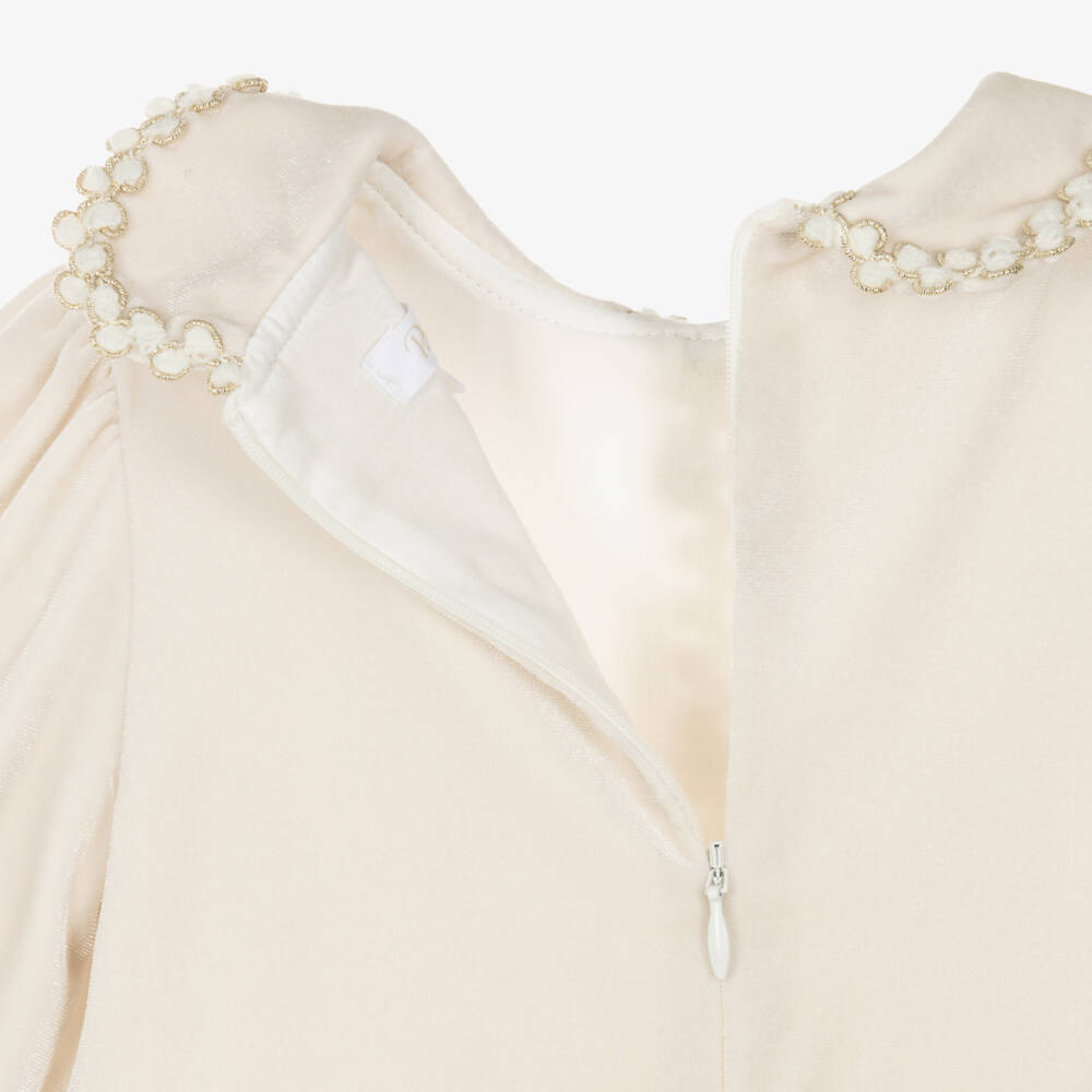 Patachou-Girls Pale Beige Velour Dress | Childrensalon