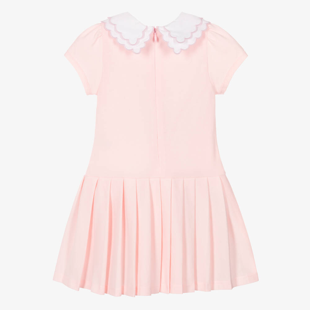 Patachou-Girls Pale Pink Cotton Piqué Pleated Dress | Childrensalon