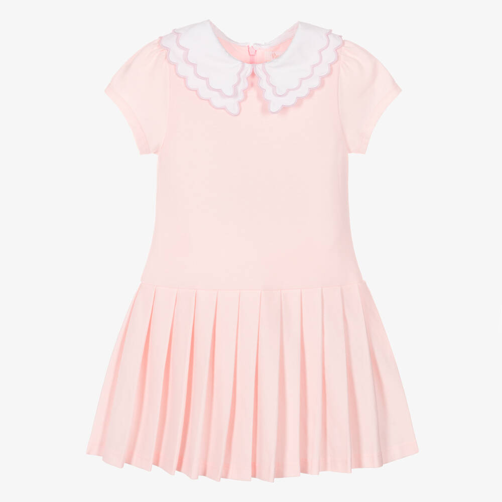 Patachou-Girls Pale Pink Cotton Piqué Pleated Dress | Childrensalon