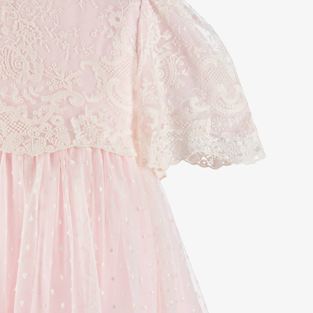 Patachou-فستان بطبقة دانتيل لون زهري فاتح للبنات | Childrensalon