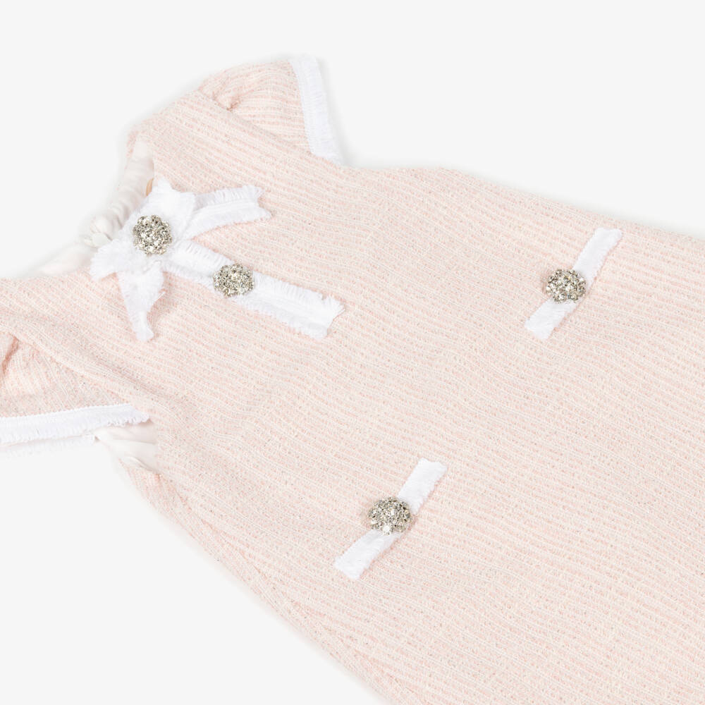 Patachou-Girls Pale Pink Sparkle Tweed Dress | Childrensalon