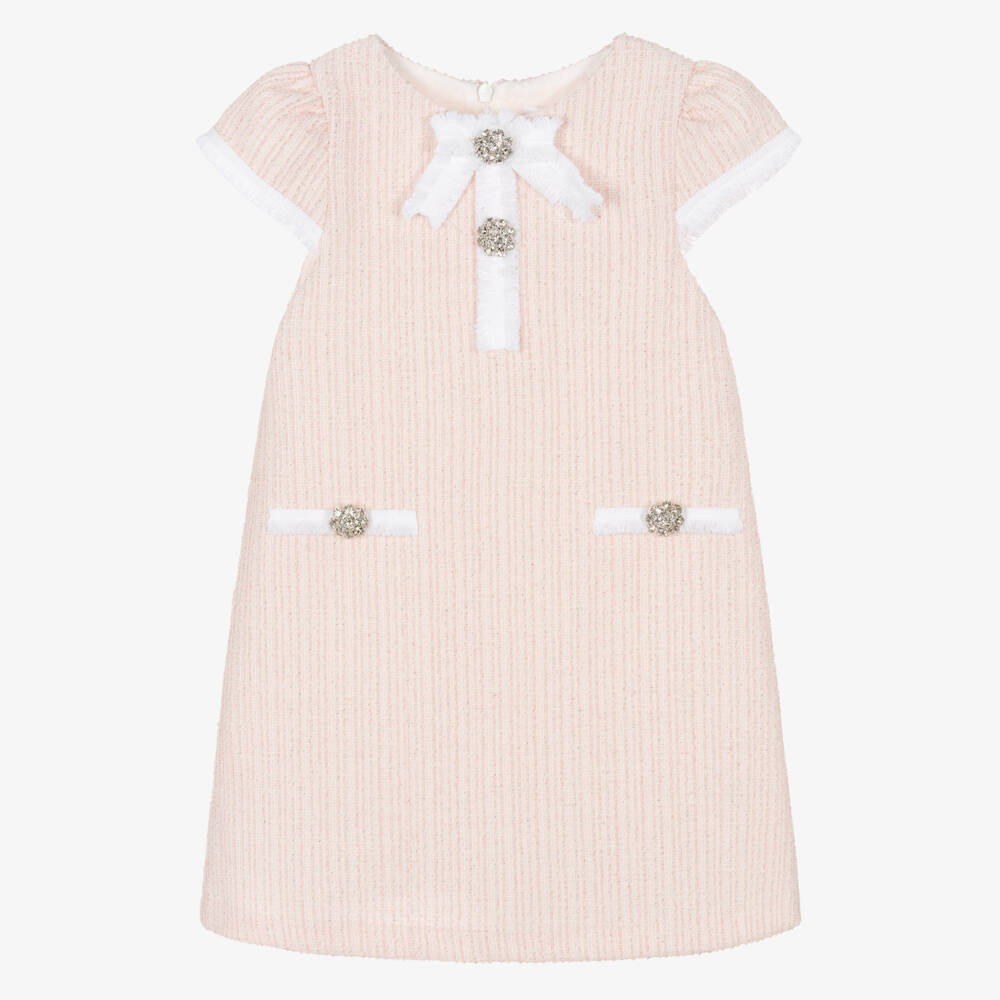 Patachou-Girls Pale Pink Sparkle Tweed Dress | Childrensalon