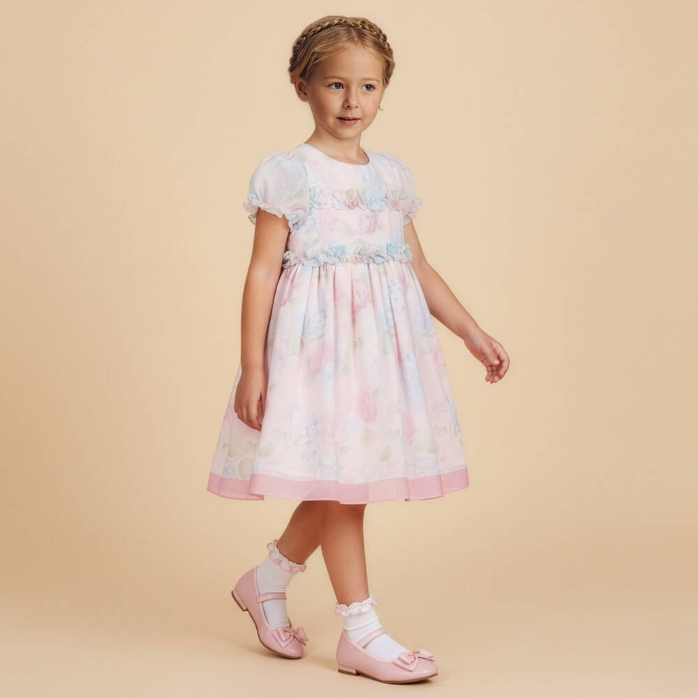Patachou-Girls Pastel Pink Dress with Floral Print | Childrensalon