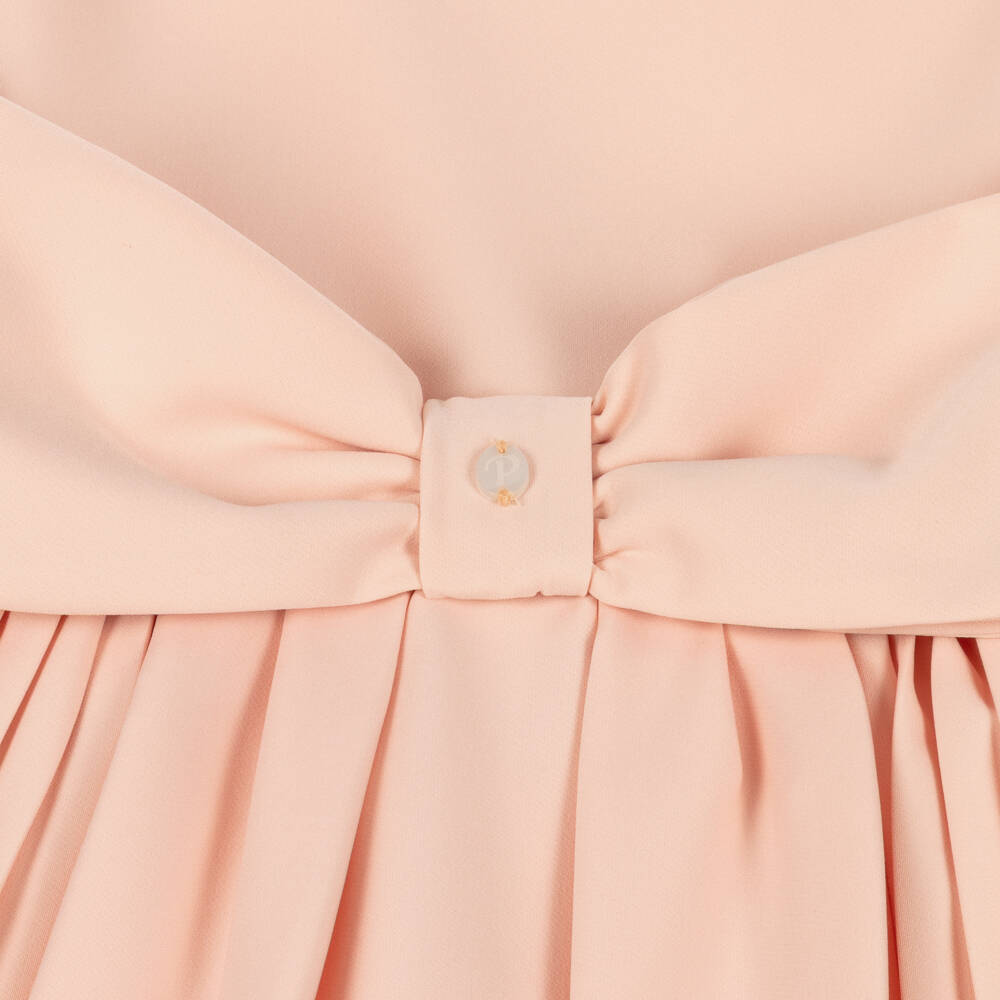 Patachou-Girls Peach Pink Bow Pleated Crêpe Dress | Childrensalon