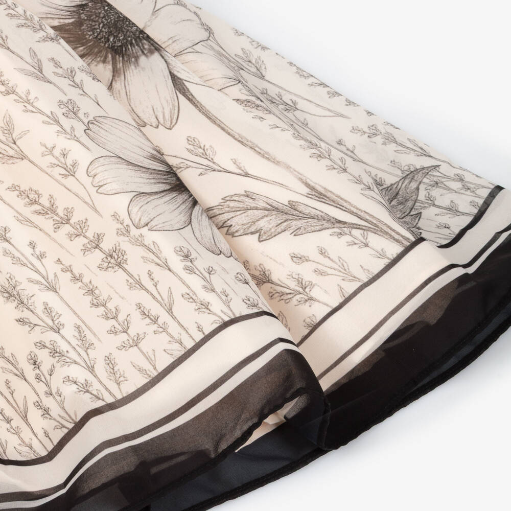 Patachou-Girls Peach Ruffle Chiffon Dress with Black Floral Print | Childrensalon