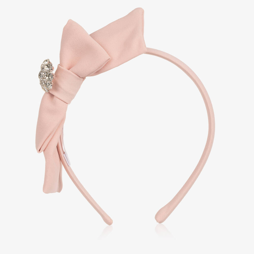 Patachou-Girls Pink Bow Hairband with Crystal Embellishment | Childrensalon